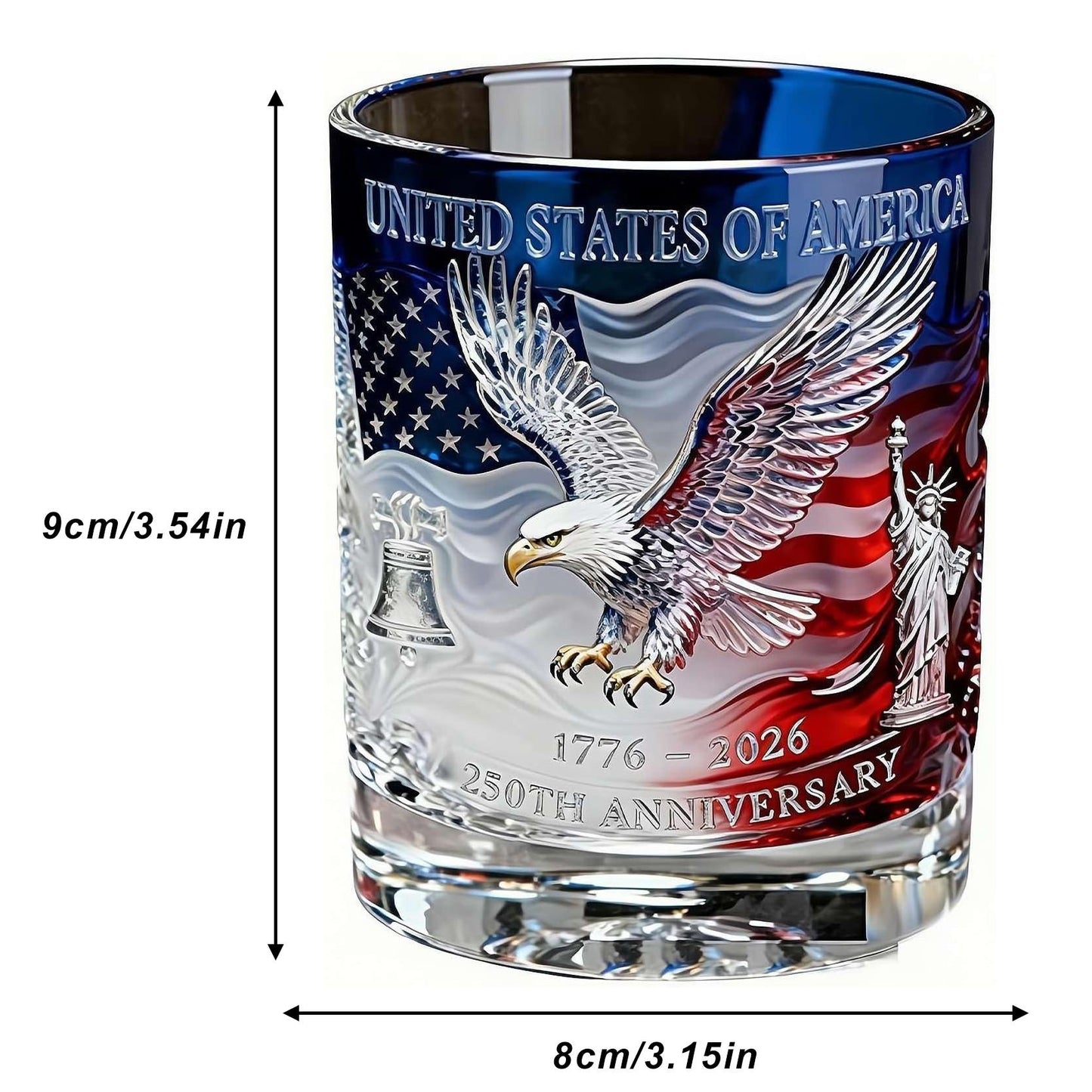 American 250th Anniversary Whiskey Bottle & Glass Set, Traditional Whisky Cup, Whiskey Tumbler, Ideal for Father's Day, Old Fashioned Liquor or Wine