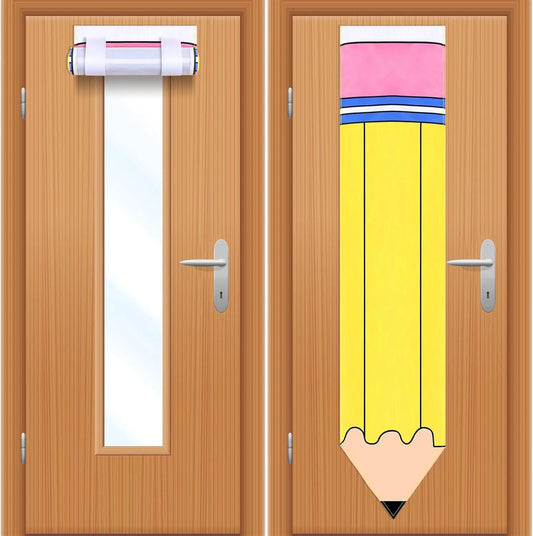 2 Pcs Classroom Door Cover Curtains with Pencil & Composition Notebook Patterns, Back to School Privacy Window Covering, Student Friendly Classroom Decor for Kindergarten Primary Daycare Teacher Office Door