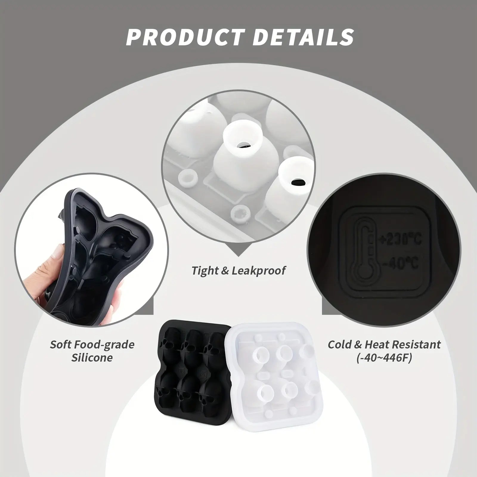 Skull-shaped ice cube molds, silicone ice cube trays, BPA-free freezer molds for making creepy skulls Ice Hockey, whiskey-mixed ice cubes, perfect for soft drinks, coffee, soda, kitchen restaurants, Halloween parties ,Black Utensils