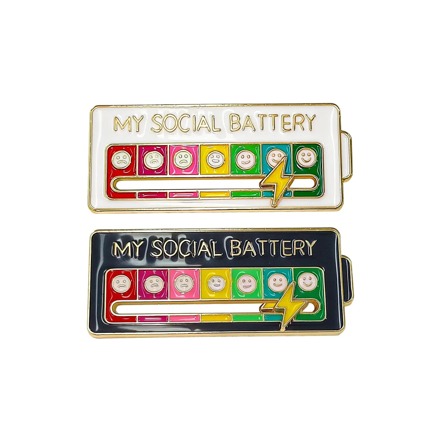 2 Pack Social Battery Slider Pins – Interactive Mood Badge for Introverts