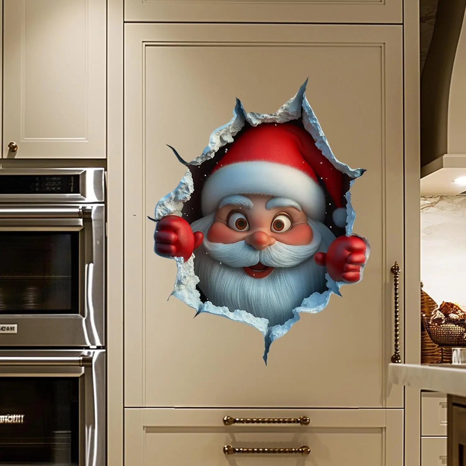 2-Piece 3D Illusion Santa Face Vinyl Stickers – Easy Peel-and-Stick Holiday Wall Decals