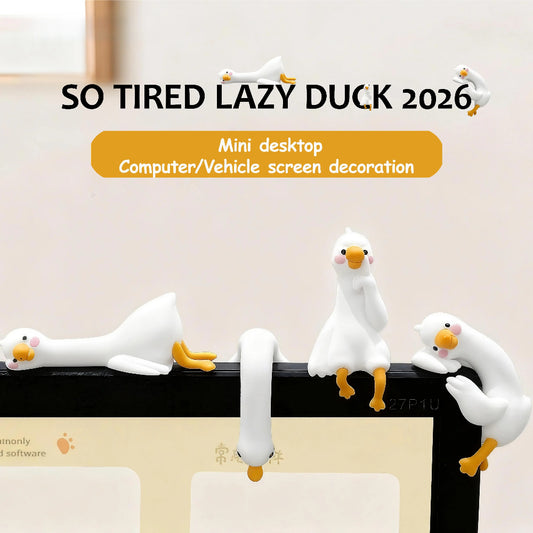 Cute Lazy Goose Desk Figurine Set – Mini Duck Ornaments for Monitor, Office & Home Decor