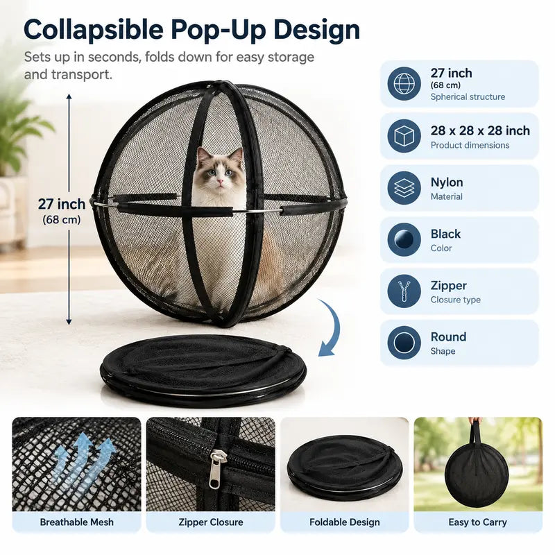 Portable Outdoor Cat Enclosure Mesh Ball Cat Cage
