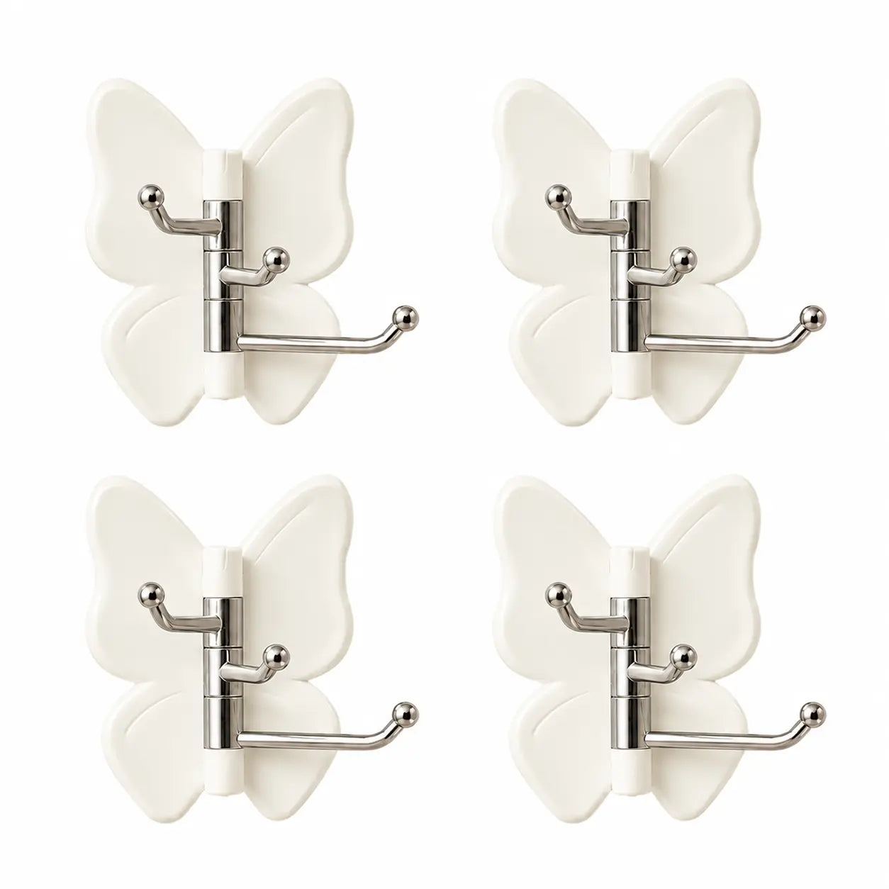 4-Pack Rotating Butterfly Adhesive Wall Hooks – No-Drill Towel & Key Organizer