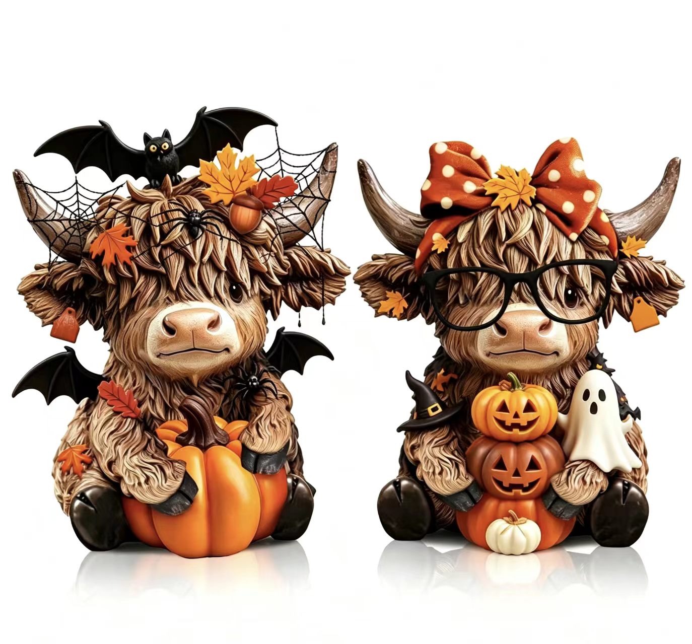 Gejoy Highland Cow Gift Halloween 3D Highland Cow Statue Holiday Seasonal Decoration Scottish Cow Figures Ornaments Gift for Women Men CowBoy Farmer Cattle Lovers, Summer Holiday Party Gift, Bathroom Decor, Housewarming Gift