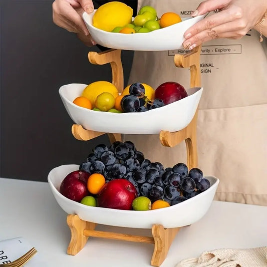 3-Tier Bamboo Fruit Basket Stand | Space-Saving Kitchen Organizer