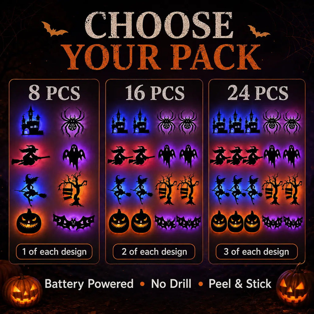 Halloween LED Silhouette Wall Light Stickers – Battery-Powered Waterproof Peel & Stick Window Decor