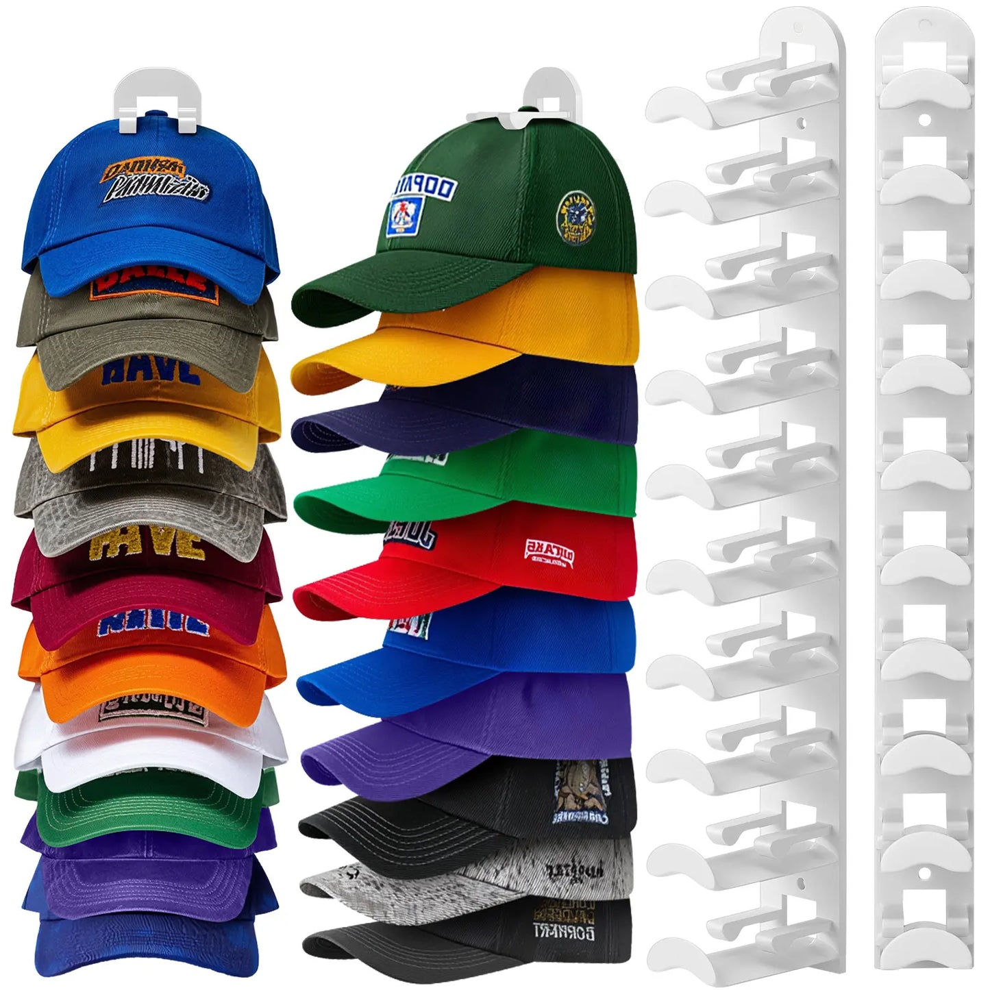 Hat Hook for Wall 2 Pack Hat Organizer Holds Up to 20 Hats with Strong Adhesive and 8 Screws Cap Holder for Closet Door and Bedroom B-Black - Decor Key Hook Wall Mounted Shelf