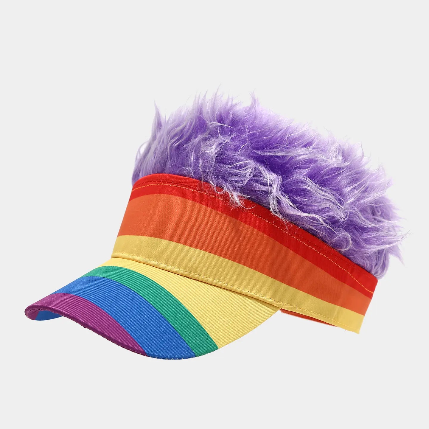 Patriotic US Flag Visor Hat with Fake Hair Wig