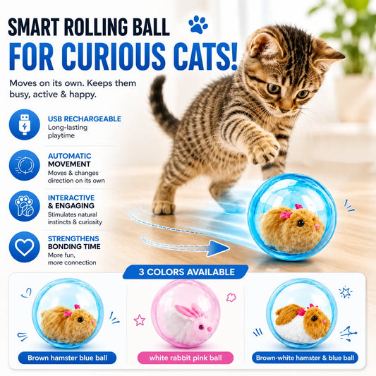 Boredom Buster Smart Cat Toy  USB Rechargeable Auto-Rolling Ball with Mouse Hands-Free Play for Indoor Cats