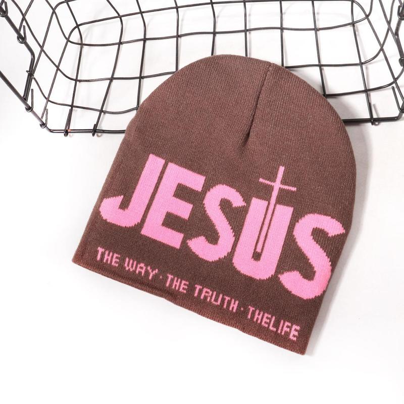 Unisex Y2K Heart & Cross Jacquard Knit Beanie Cap for Cold Weather