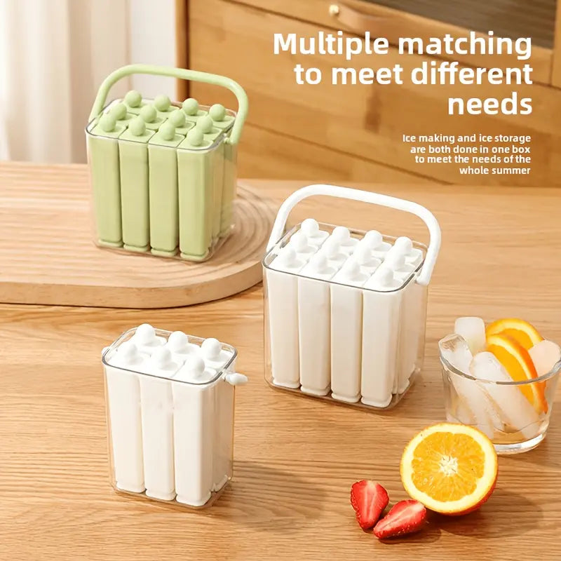 Rectangular ice mold with lid, homemade ice maker, food-grade silicone, easy to demold ice pops, household ice stick box