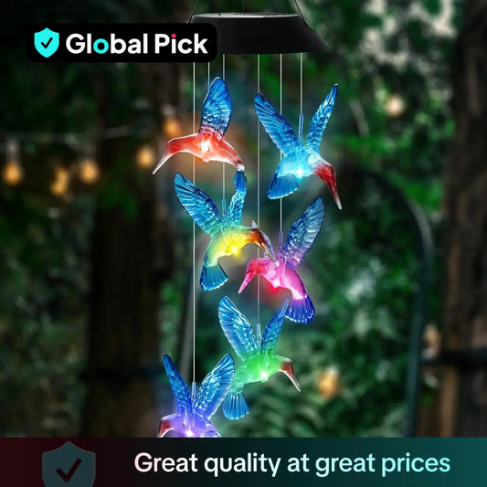 Color Changing Solar Hummingbird Wind Chime for Garden Patio Decor