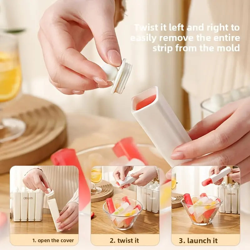 Rectangular ice mold with lid, homemade ice maker, food-grade silicone, easy to demold ice pops, household ice stick box