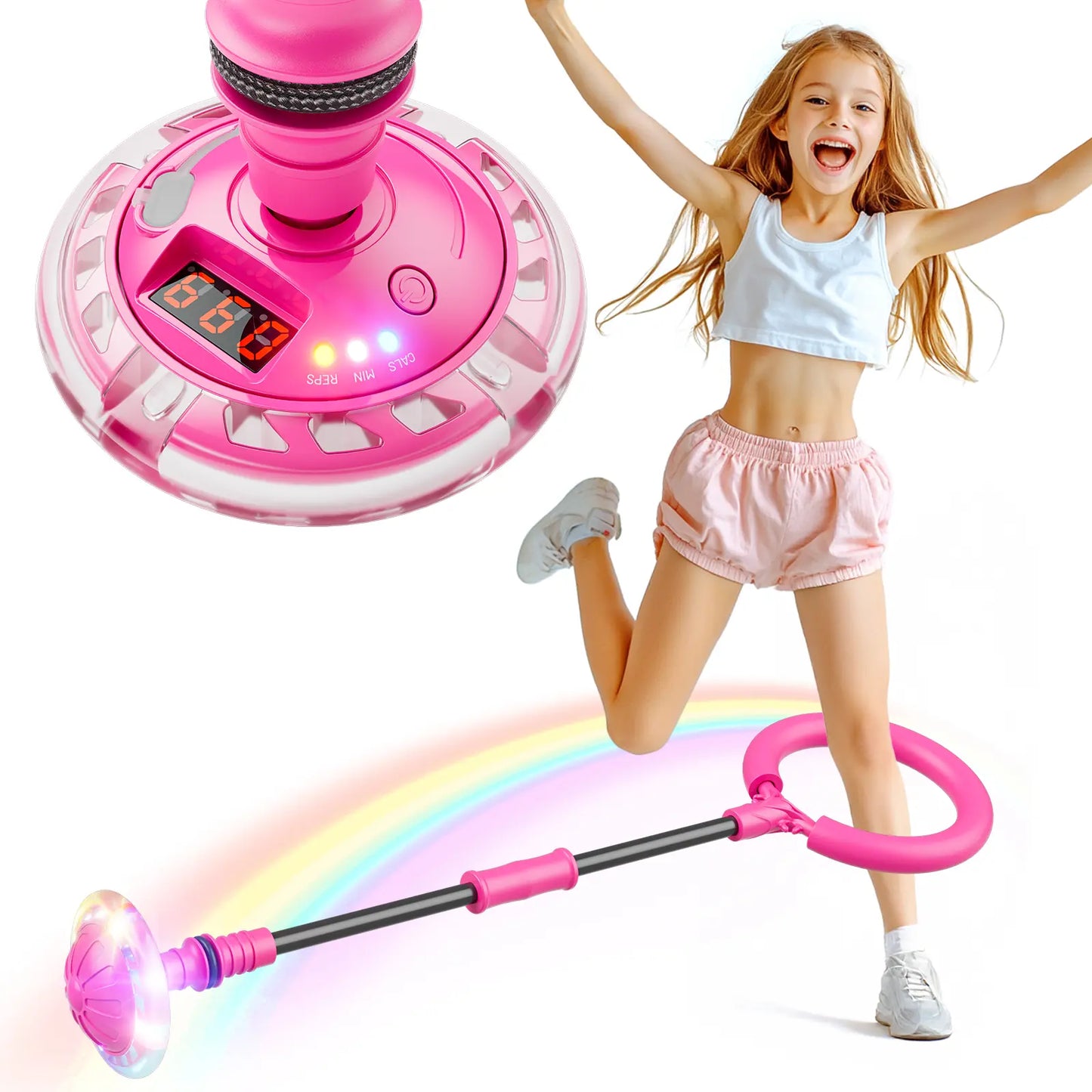 3-in-1 Skip Ball for Kids, Counter Timer Calorie Tracker, Rechargeable Colorful Flash Wheel, Ankle Jump Toy for Boys Age 6 7 8 9 10, Indoor Outdoor Gift