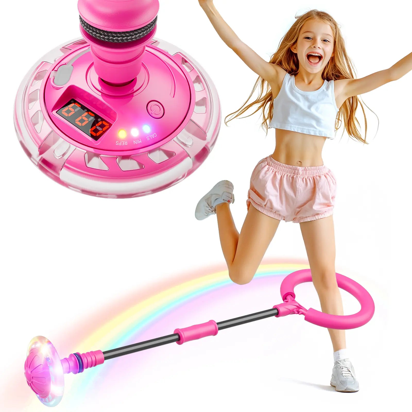 3-in-1 Skip Ball for Kids, Counter Timer Calorie Tracker, Rechargeable Colorful Flash Wheel, Ankle Jump Toy for Boys Age 6 7 8 9 10, Indoor Outdoor Gift