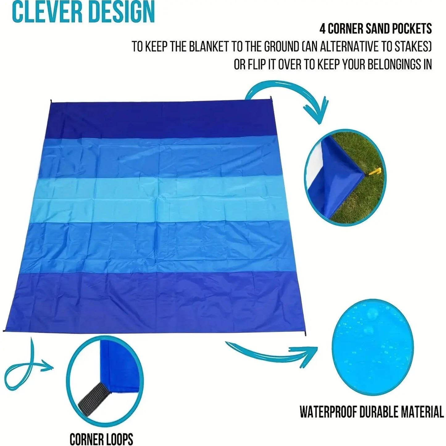 Striped Waterproof Beach Blanket, Lightweight Sandproof Picnic Mat for Travel & Camping
