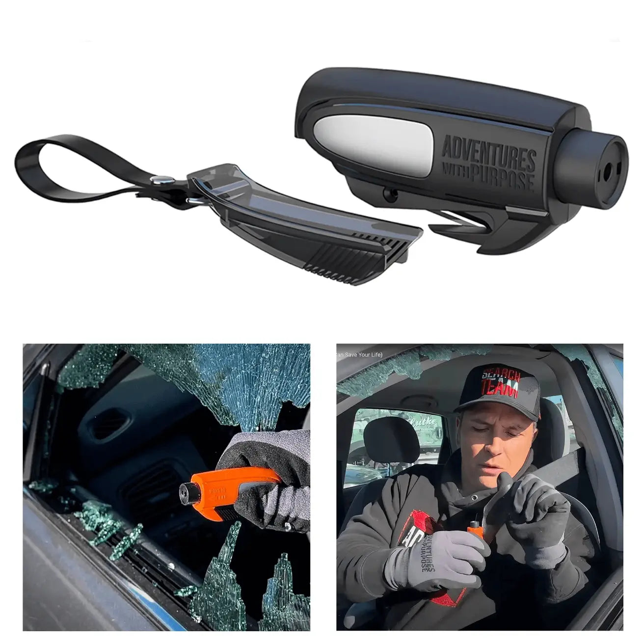 2-in-1 Emergency Car Escape Tool – Window Breaker & Seat Belt Cutter Keychain