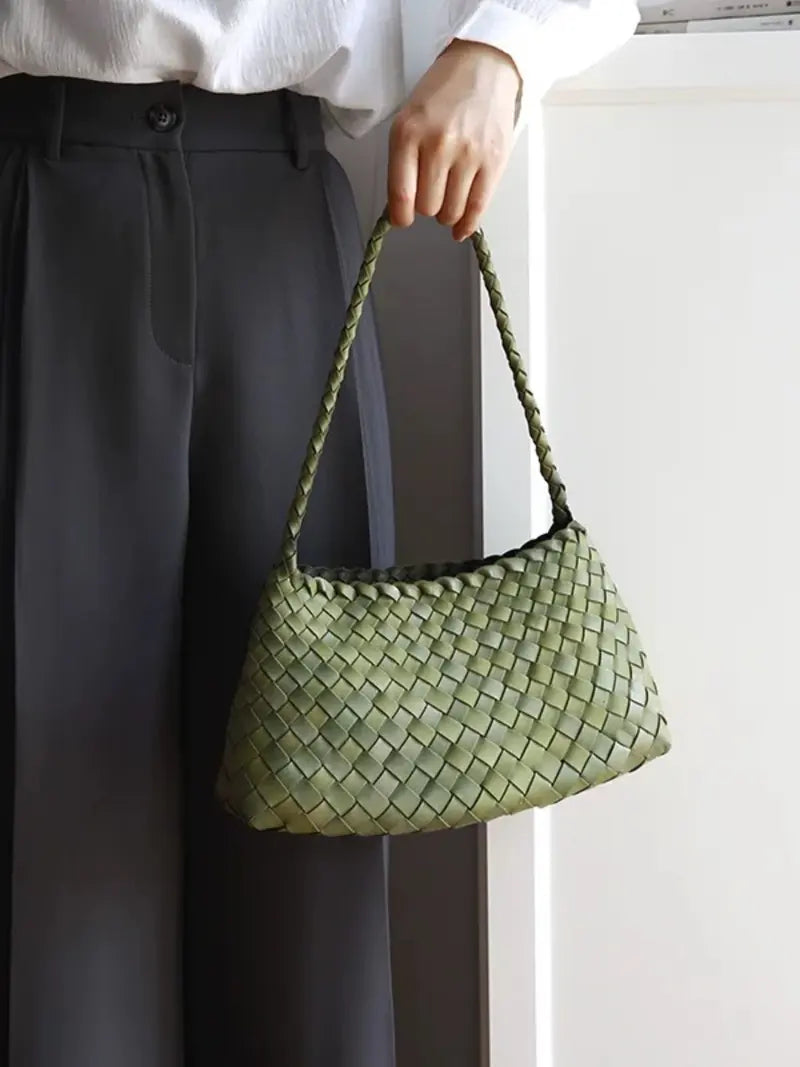 Handmade Woven Beach Bag, 2026 New Luxury Crossbody Shoulder Bag, Casual Plain Design, All Seasons, 18 Colors, Includes Inner Pouch