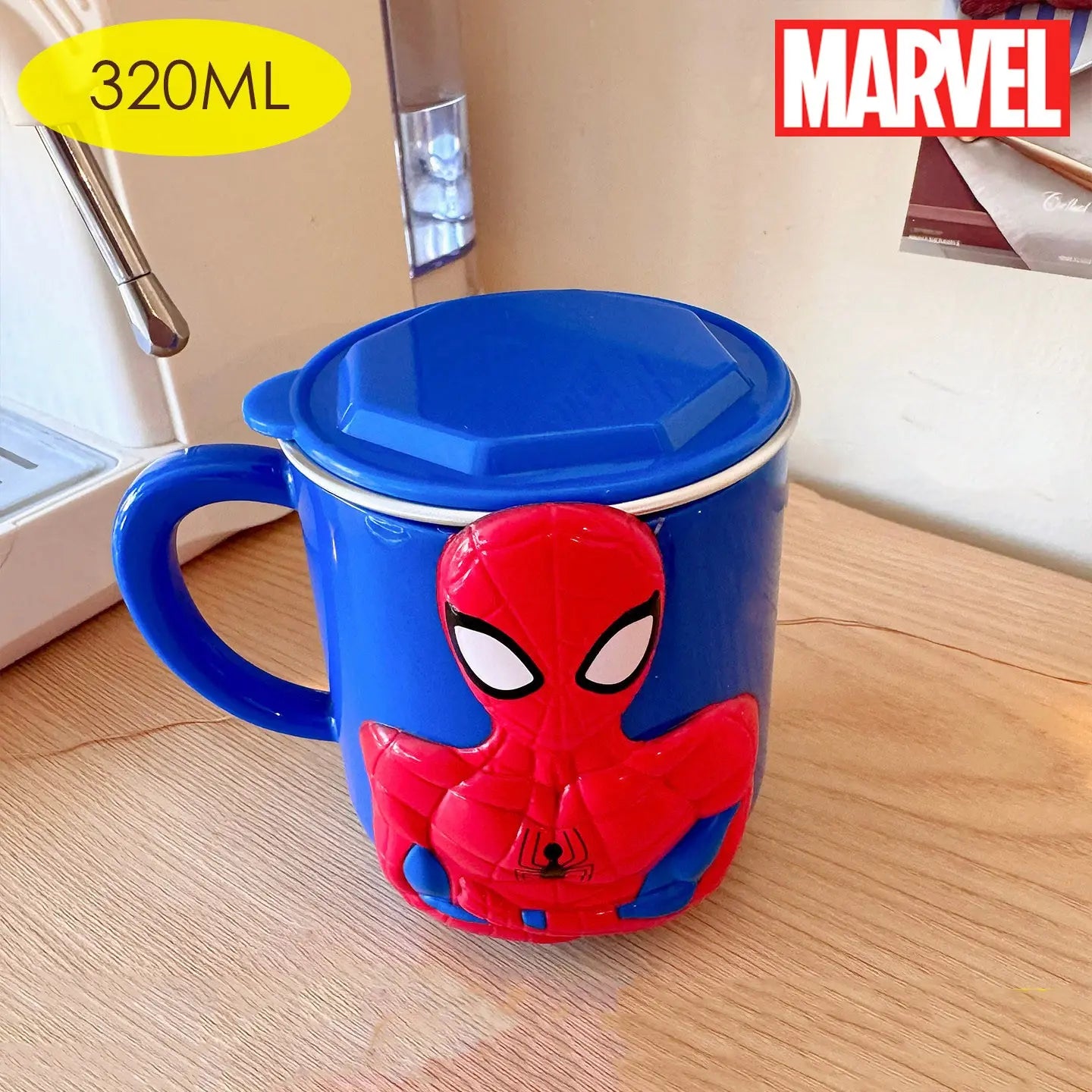 MARVEL Spider-Man 3D Stainless Steel Tumbler with Lid & Straw, Insulated Coffee Cup for Travel, Desk & Gift Use