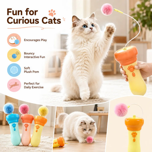 Electric Cat Teaser Toy with Fluffy Pom Balls for Indoor Cats