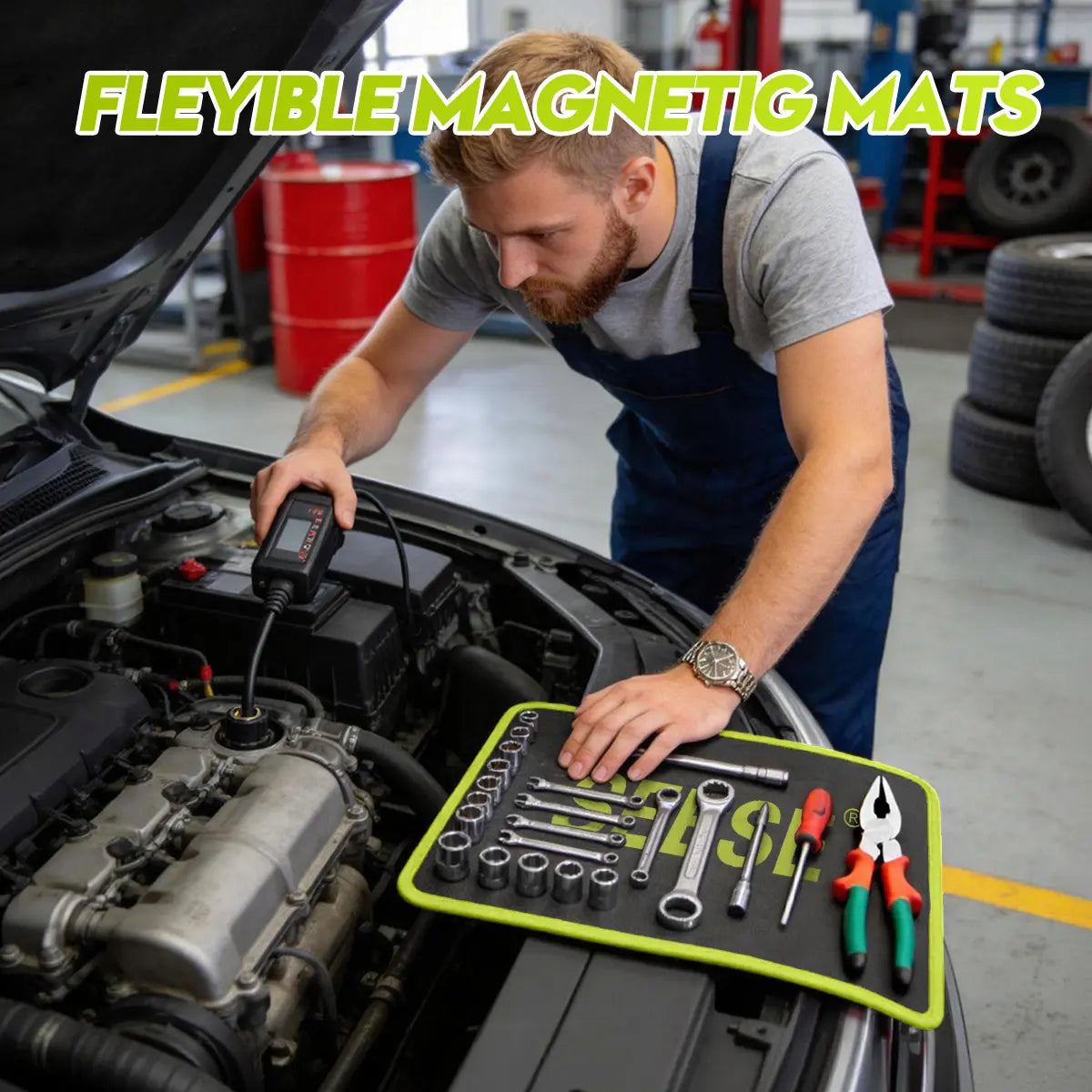 Magnetic Tool Mat Set – Flexible Non-Slip Magnetic Tray for Garage, Auto Repair & Workshop Organization