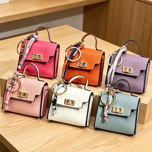 Mini Square Bag Pendant Keychain - High Quality Leather with Colorful Strap, Cute Car Keychain & Bag Charm Accessory