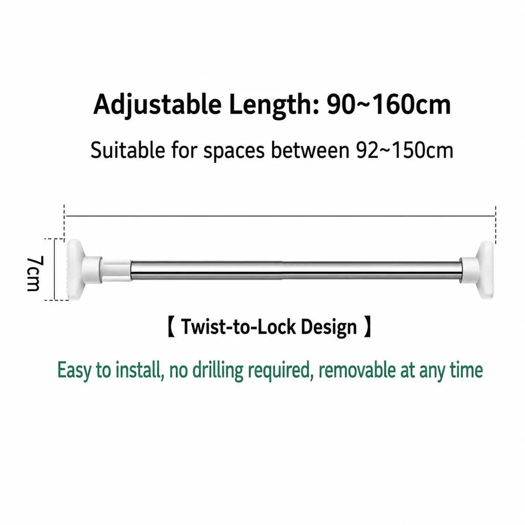 Punch-Free Adjustable Telescopic Tension Rod for Closet & Laundry Organization
