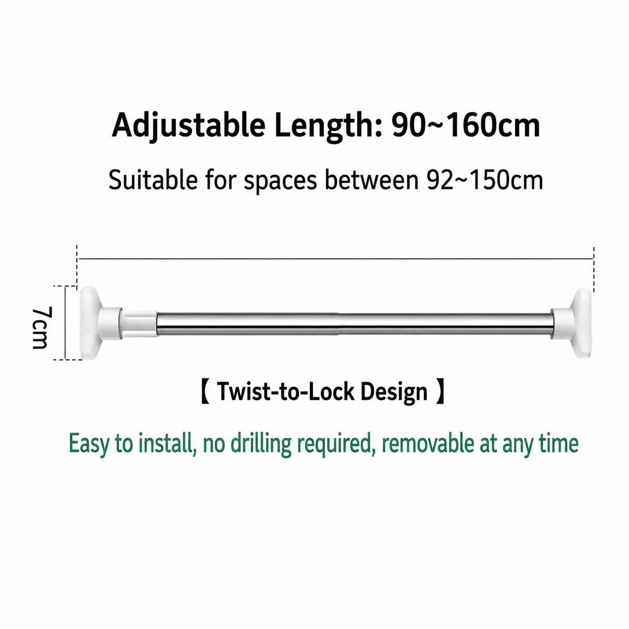 Punch-Free Adjustable Telescopic Tension Rod for Closet & Laundry Organization
