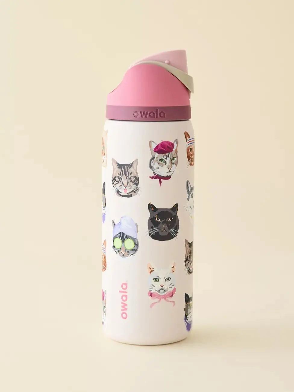 Botella de Agua Aislada de Acero Inoxidable de 32 oz con Pajita y Collage de Gatos Tiernos