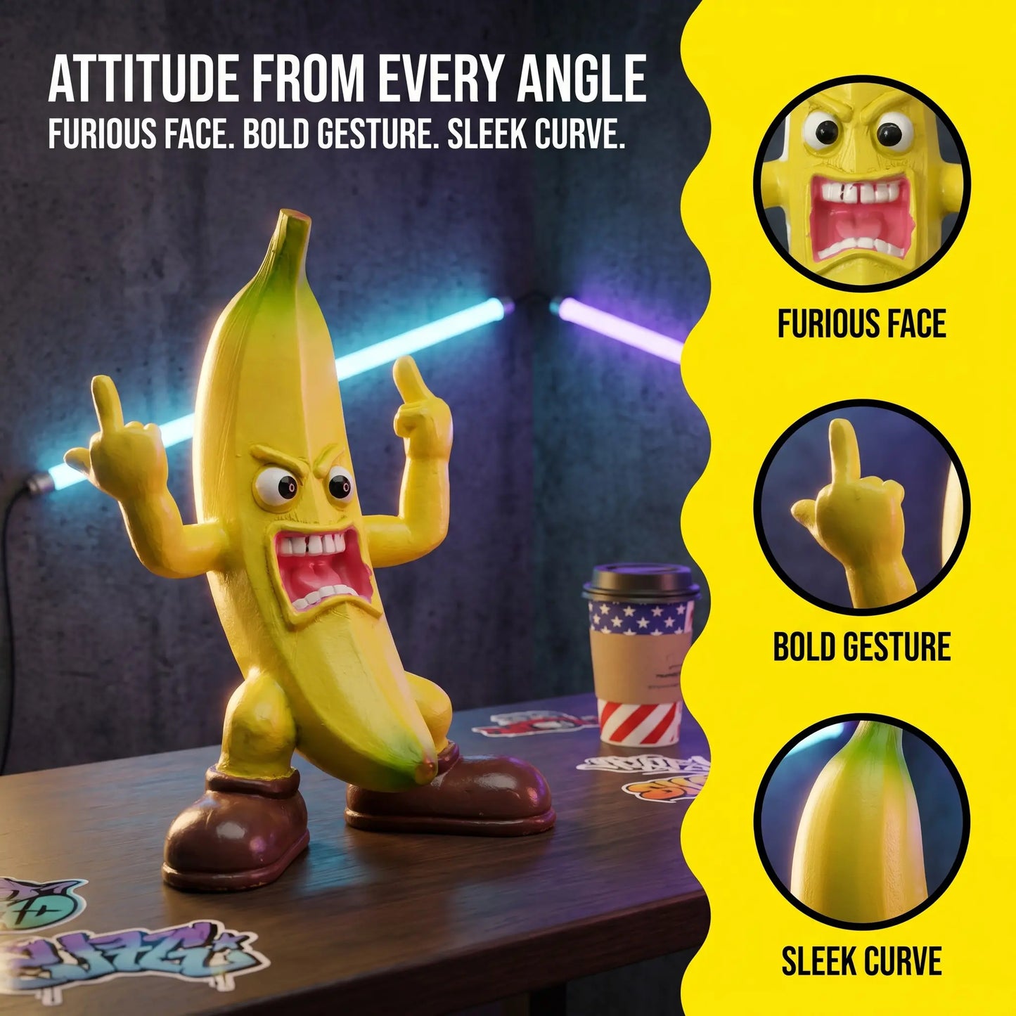 Funny Middle Finger Banana Figurine – Angry Banana Desk Decor for Office & Home