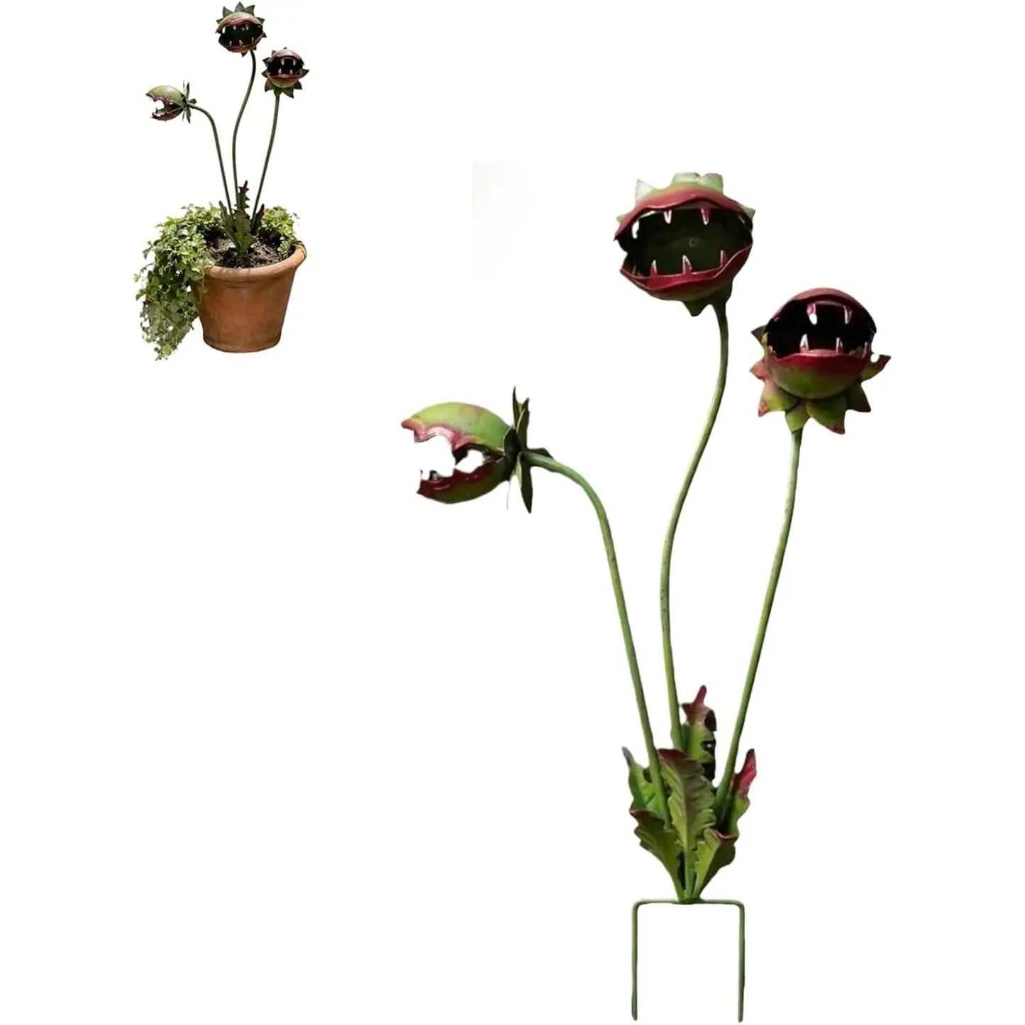 Whimsical Metal Carnivorous Plant Garden Stake - 25-Inch Large Monster Plant Sculpture, Durable Yard Art for Flower Beds Patios Planters, Unique Quirky Outdoor Garden Decor & Gift (1 pc)