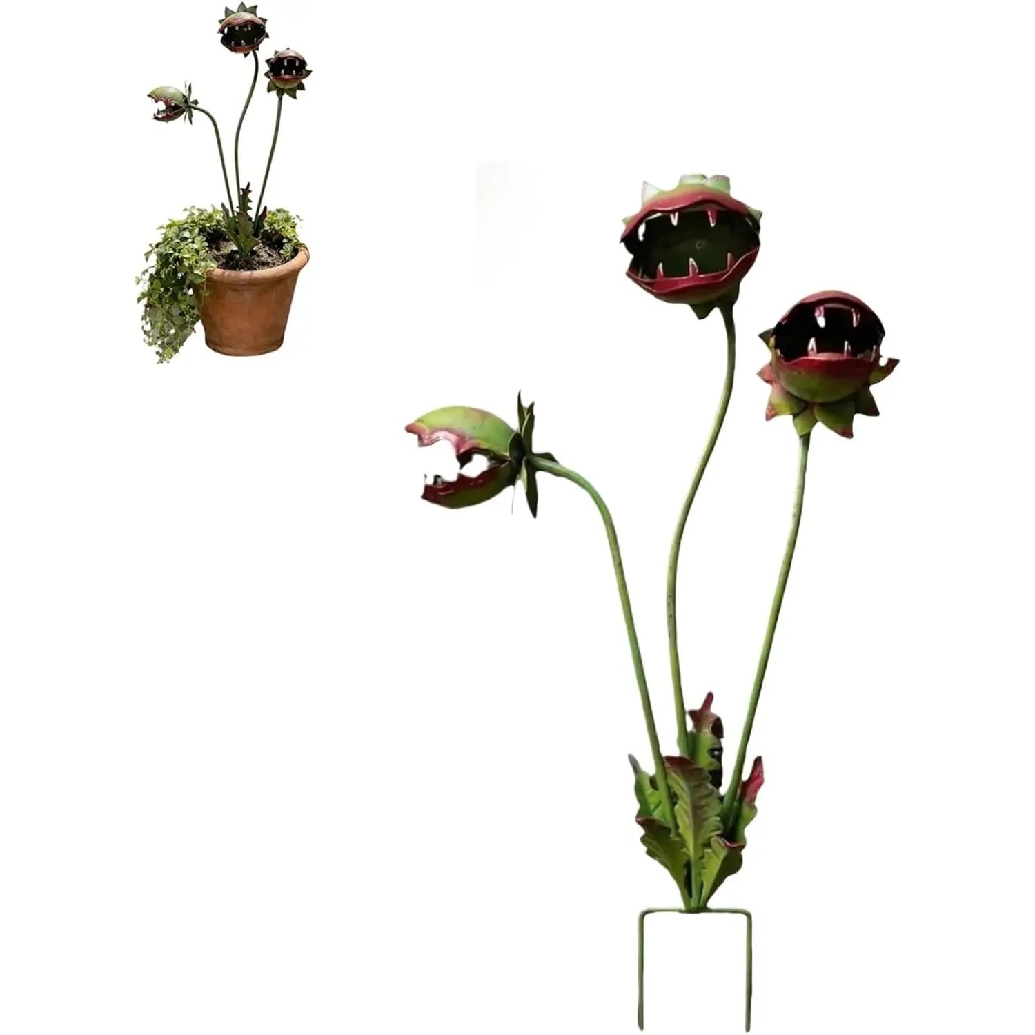 Whimsical Metal Carnivorous Plant Garden Stake - 25-Inch Large Monster Plant Sculpture, Durable Yard Art for Flower Beds Patios Planters, Unique Quirky Outdoor Garden Decor & Gift (1 pc)