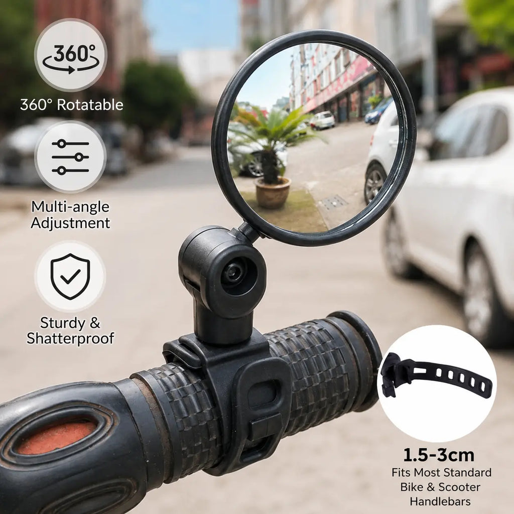 Adjustable Convex Bicycle Rearview Mirror – Shatterproof Clear Handlebar Mirror (1.5-3cm)