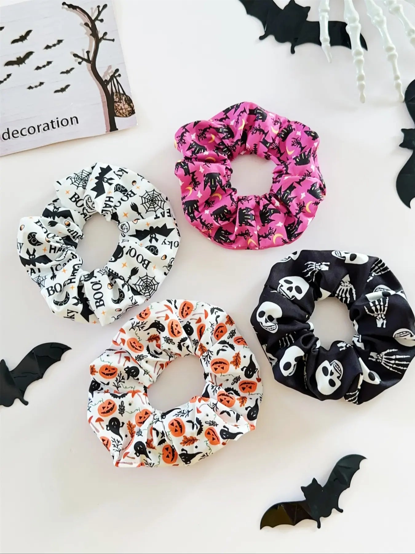 Halloween Scrunchies Set, 6PCS Gothic Pumpkin Hair Ties, Spooky Cute Elastic Hair Accessories