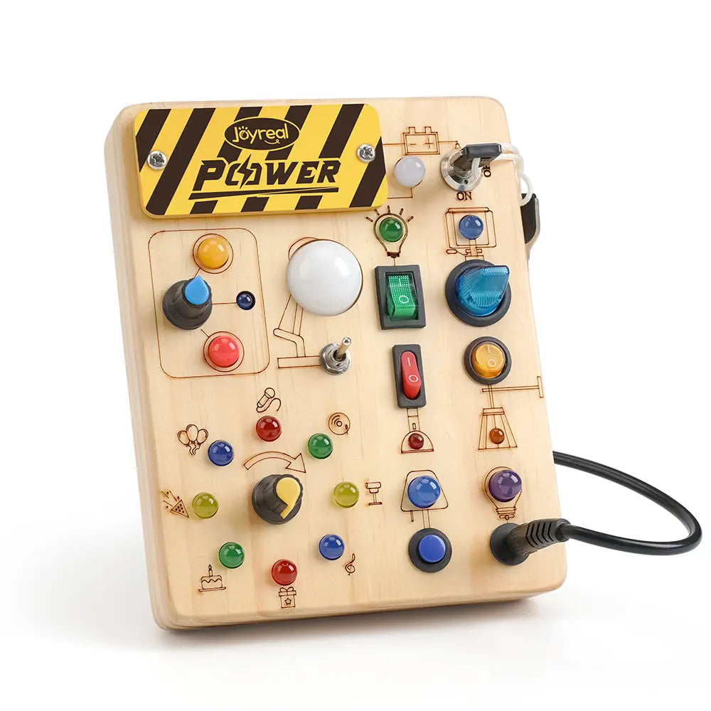 Joyreal Montessori Sensory Busy Board, Square-Shaped Wooden Busy Board with LED Light Up Switches,  Portable Learning Kids Toys,Christmas Gifts Ideas， #SummerVibes