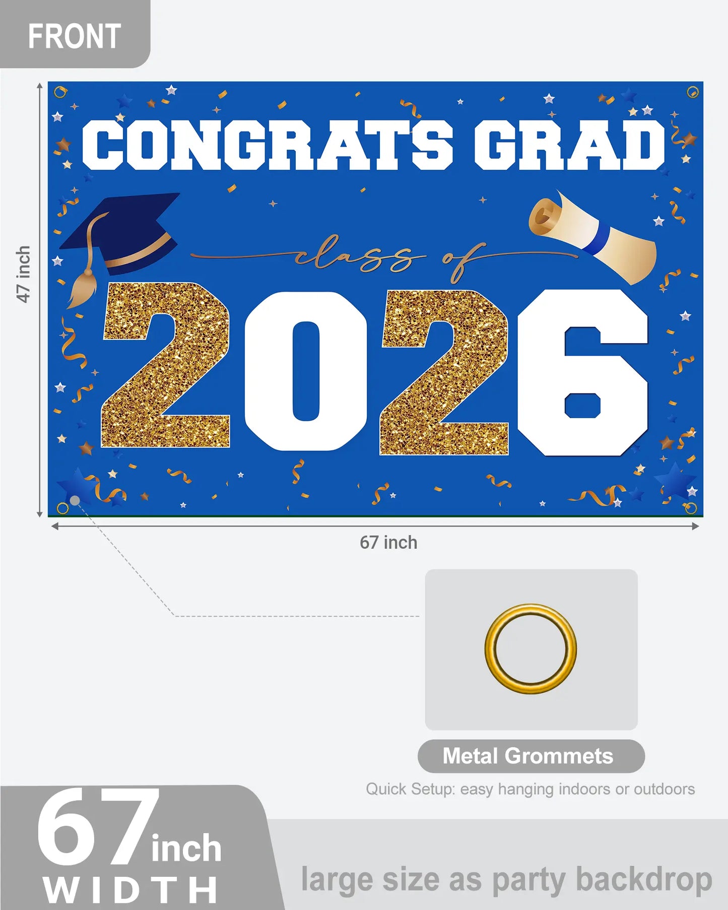Class of 2026 Graduation Banner (47"x67") - Blue & Gold Congrats Grad Backdrop