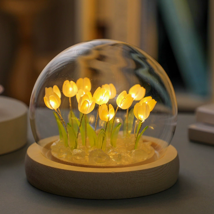 DIY Tulip Flower Lamp Kit – Handmade LED Night Light Dome, Creative Craft Project & Cozy Room Decor