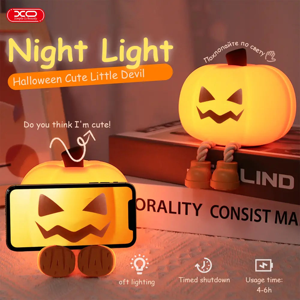 Halloween Pumpkin Lamp, Home Decoration Nights Light, Mini Cute LED Pumpkin Lamp with 3 Level Dimmable, Nursery Nightlight for Kids, Silicone Rechargeable Bedside Touch Lamp, for Kids