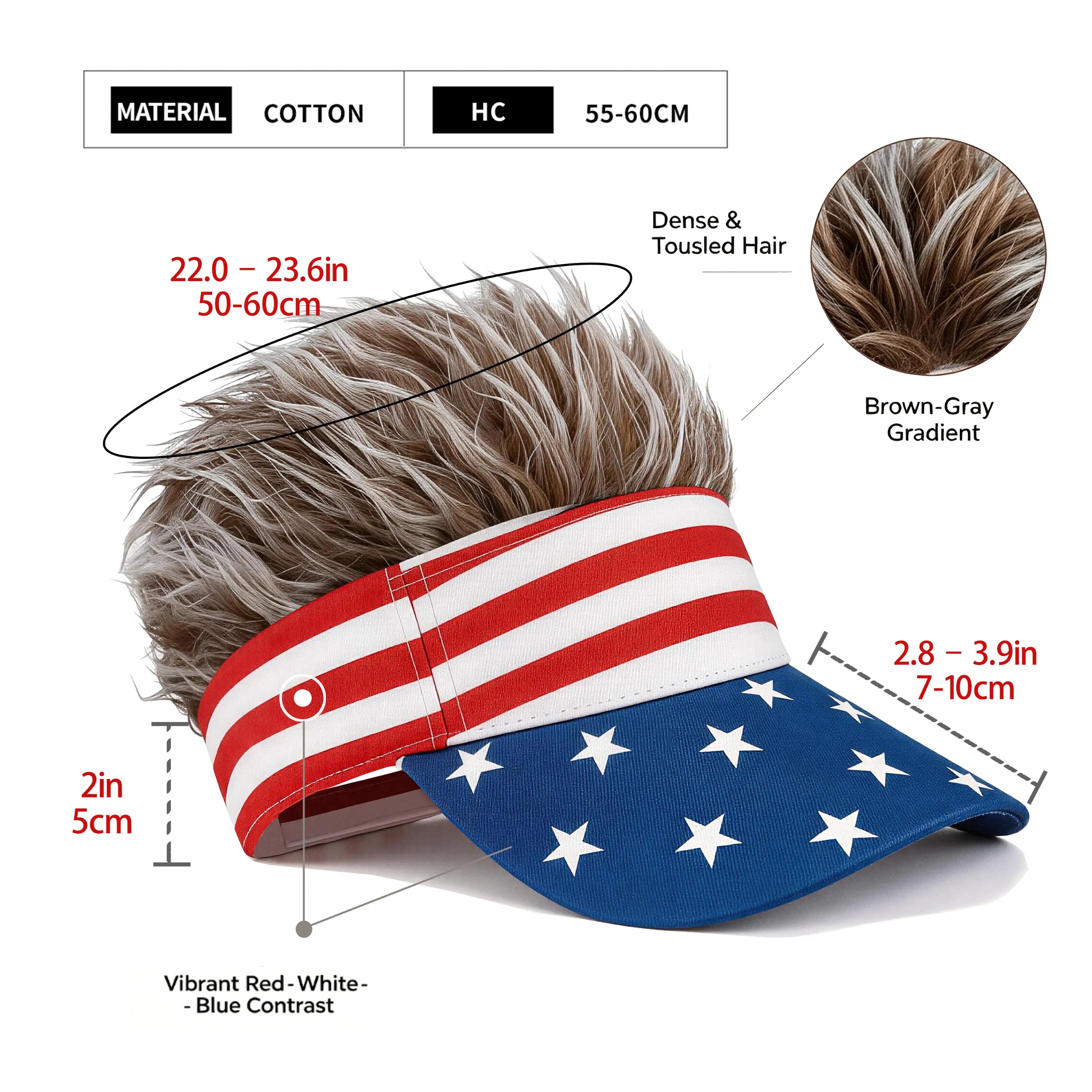 American Flag Wig Hat  Celebrate 250 Years of American Heritage in Style! Adjustable for All Sizes – Perfect for Independence Day, Parades, and Patriotic Celebrations!