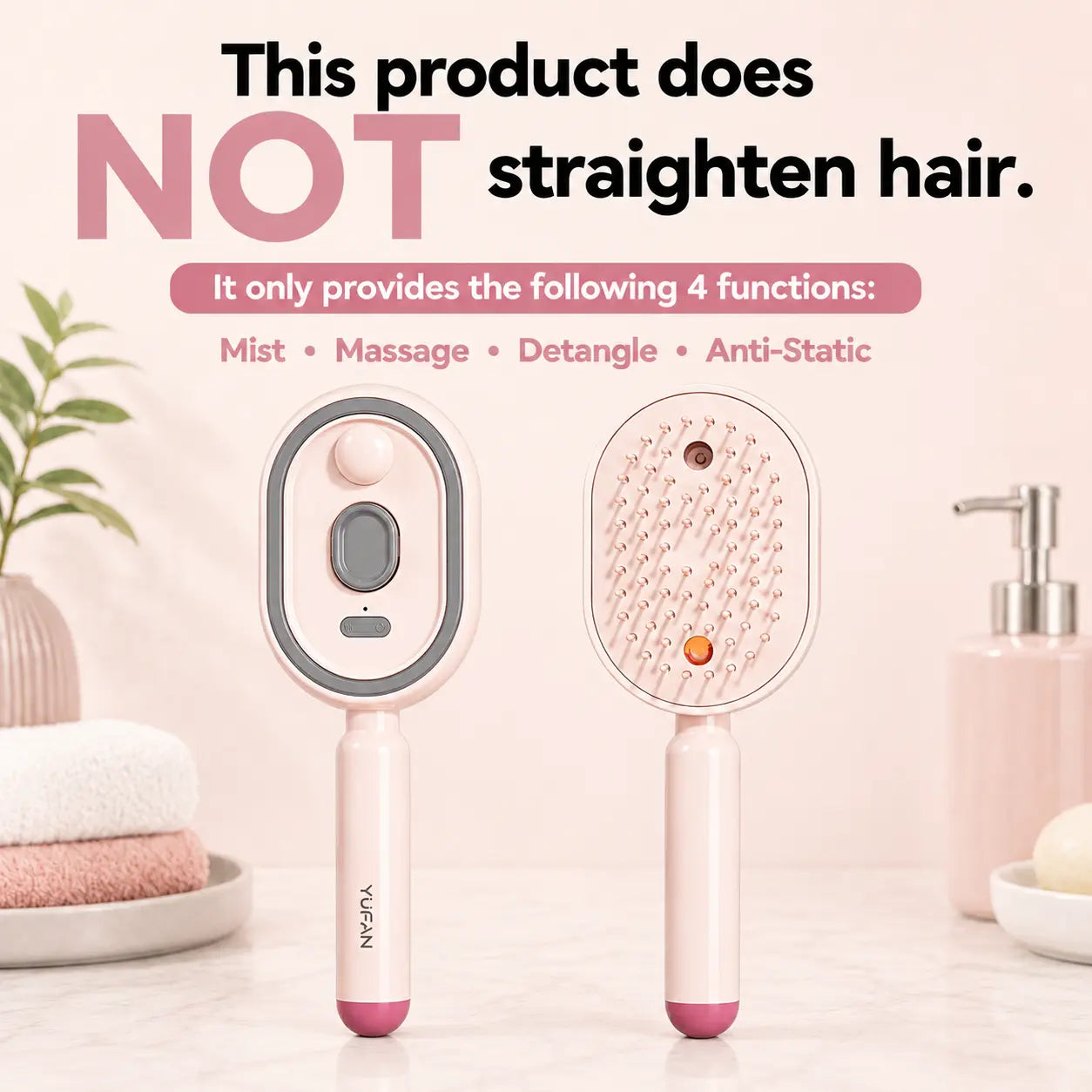 Electric Spray Massage Comb, Self-Cleaning Air Cushion Hair Brush with Essential Oil Mist, Anti-Tangle Anti-Static Volumizing Aromatherapy Hair Care