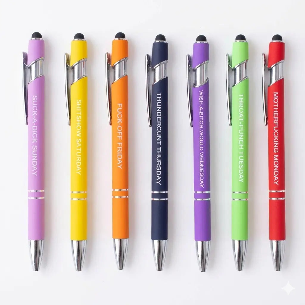7PCS Funny Sarcastic Quote Ballpoint Pen Set – Relatable Office Humor Pens, Smooth Writing Black Ink, Cute Desk Accessories, Funny Coworker Gifts, Office Supplies for Work, School & Home