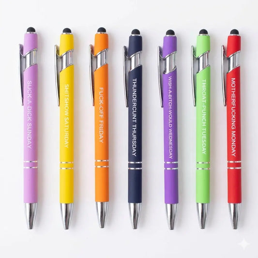 7PCS Funny Sarcastic Quote Ballpoint Pen Set – Relatable Office Humor Pens, Smooth Writing Black Ink, Cute Desk Accessories, Funny Coworker Gifts, Office Supplies for Work, School & Home