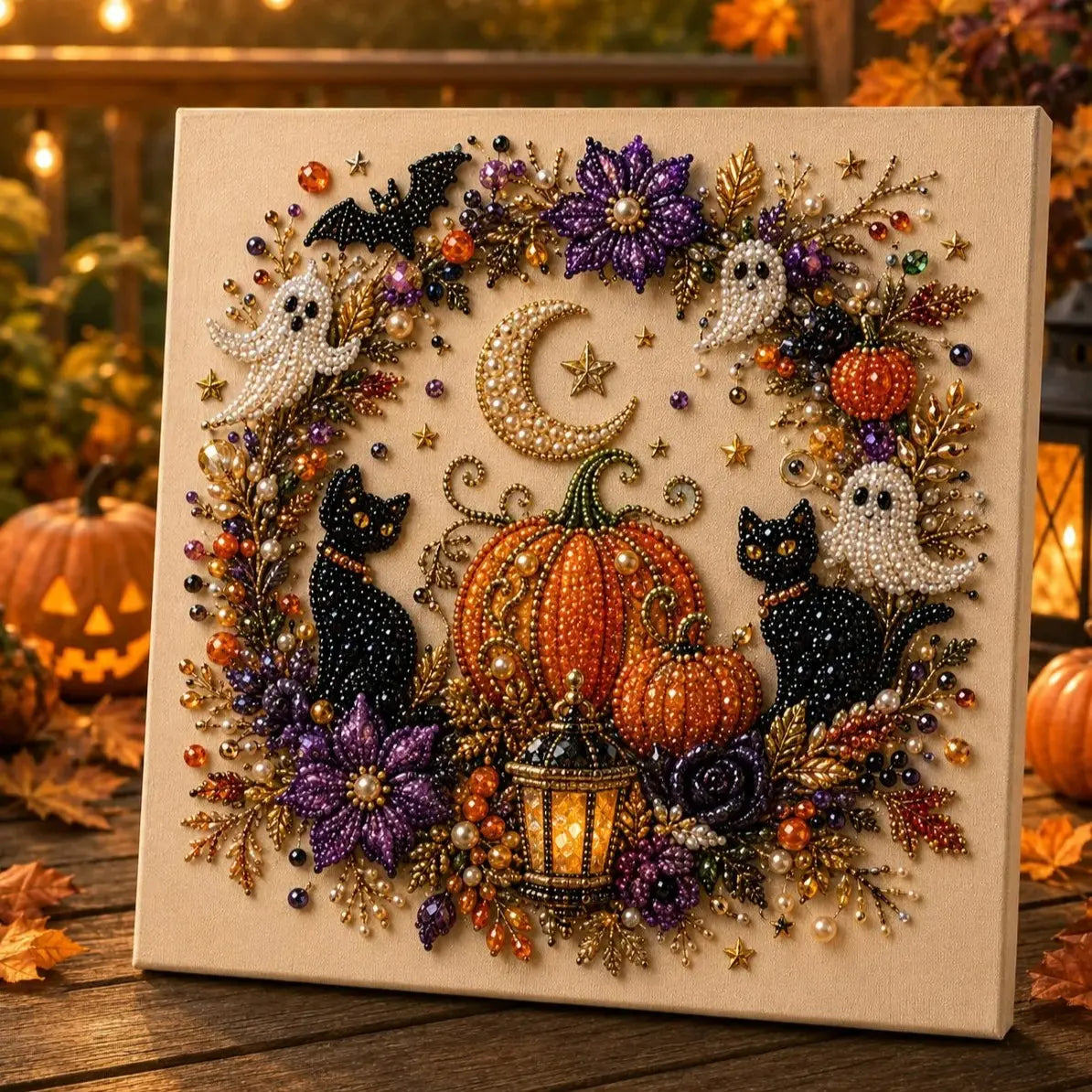 Kit de arte DIY de fantasmas de Halloween con perlas – Regalo de manualidades 3D espeluznante y bonito para la decoración del hogar en otoño