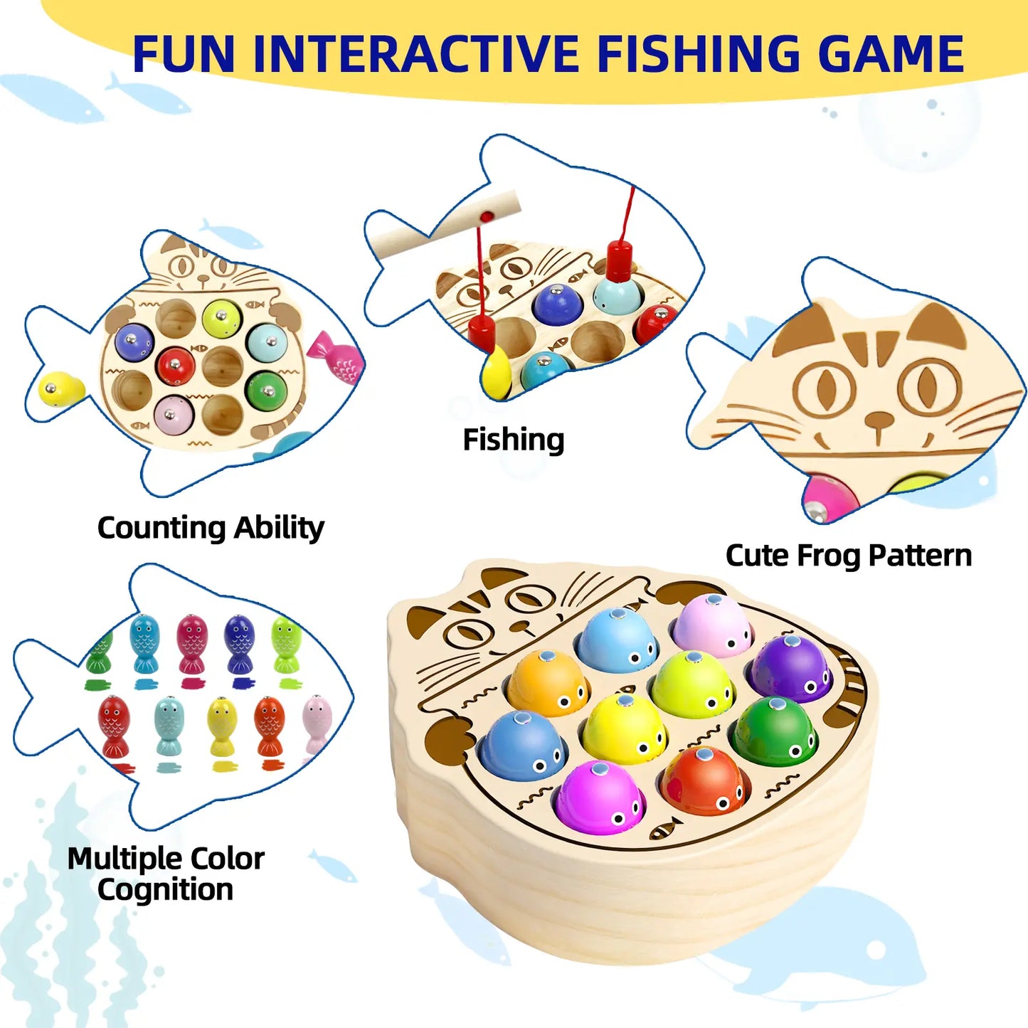 Magnetic Fishing Game Toy – Montessori Wooden Fine Motor Skills Activity Board for Toddlers