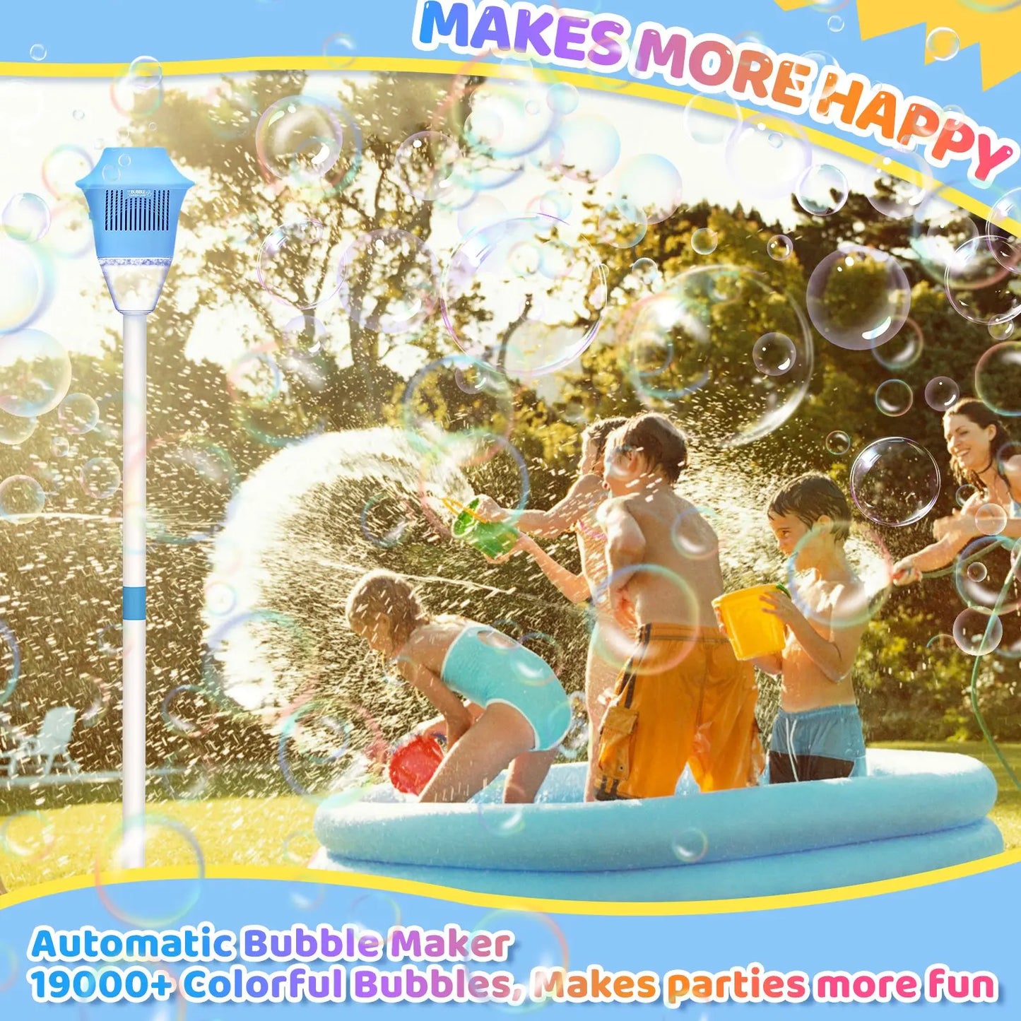 Automatic Handheld Bubble Machine for Kids, Bubble Maker Spring Summer Toys with Lights, Outdoor Rechargeable Blower Best Easter Gift for Children