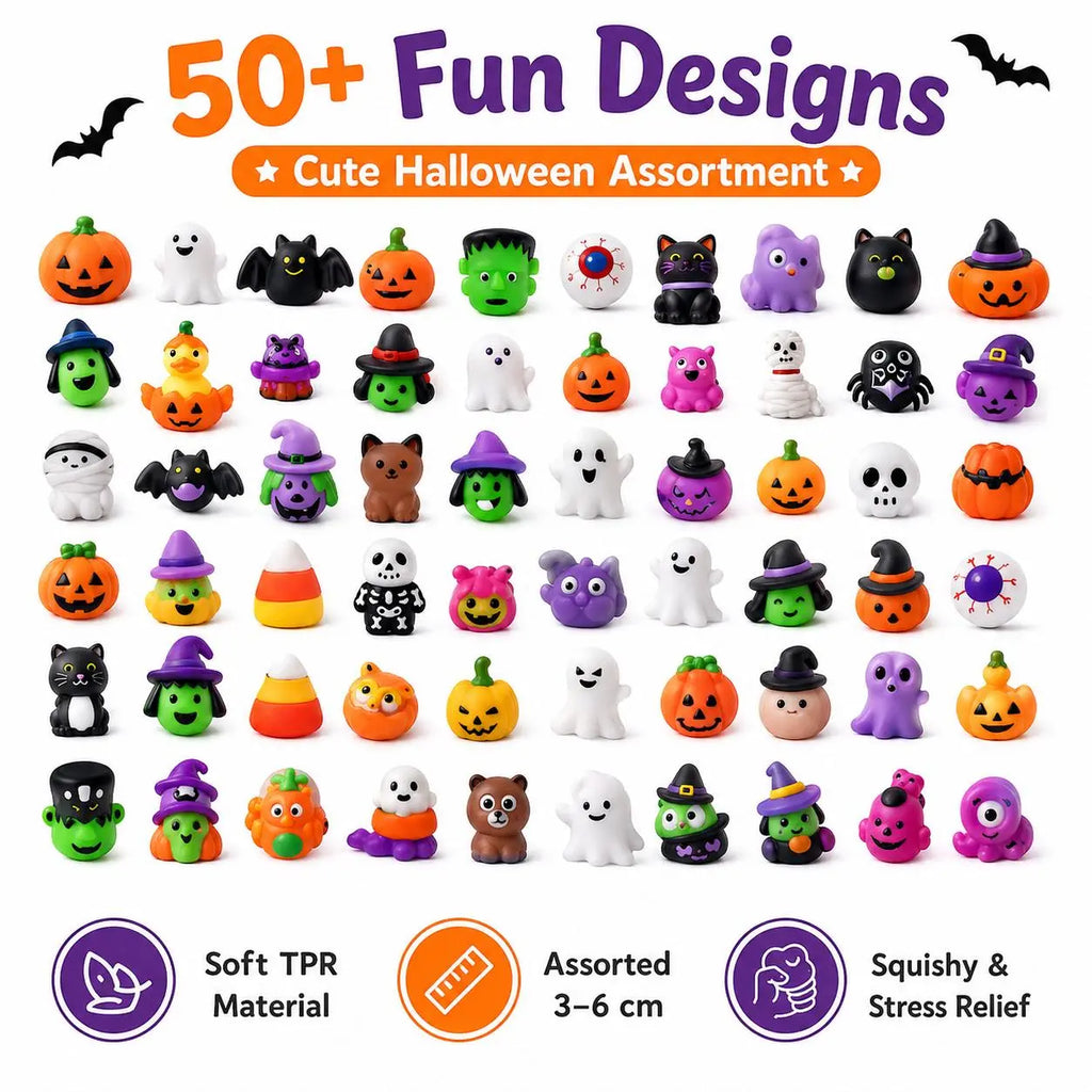 Halloween Mochi Squishies Kit – Mini Spooky Party Favors & Trick-or-Treat Bag Fillers