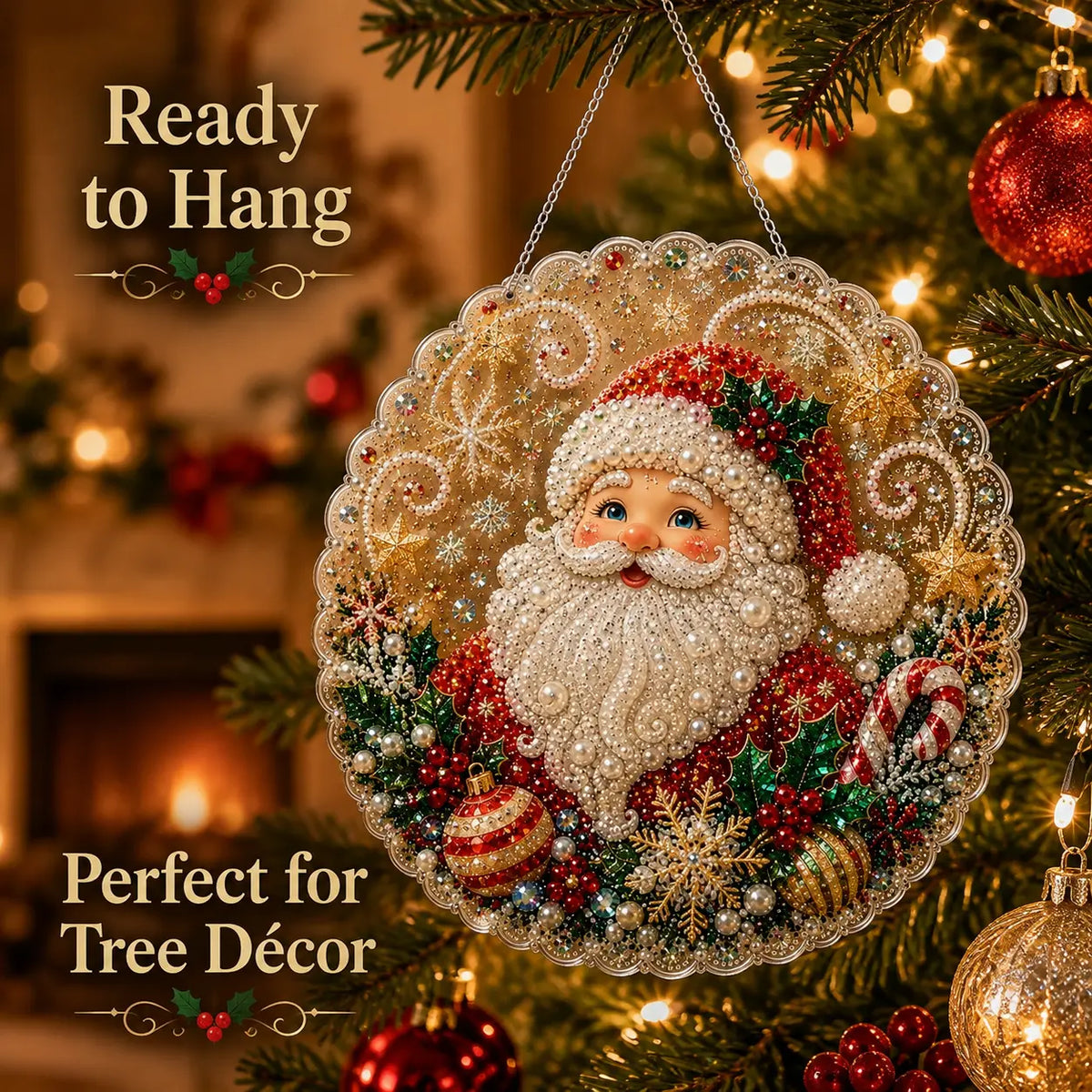 Santa DIY Diamond Painting Hanging Ornament Kit – 8x8" Gem Art Craft Set for Christmas Decor