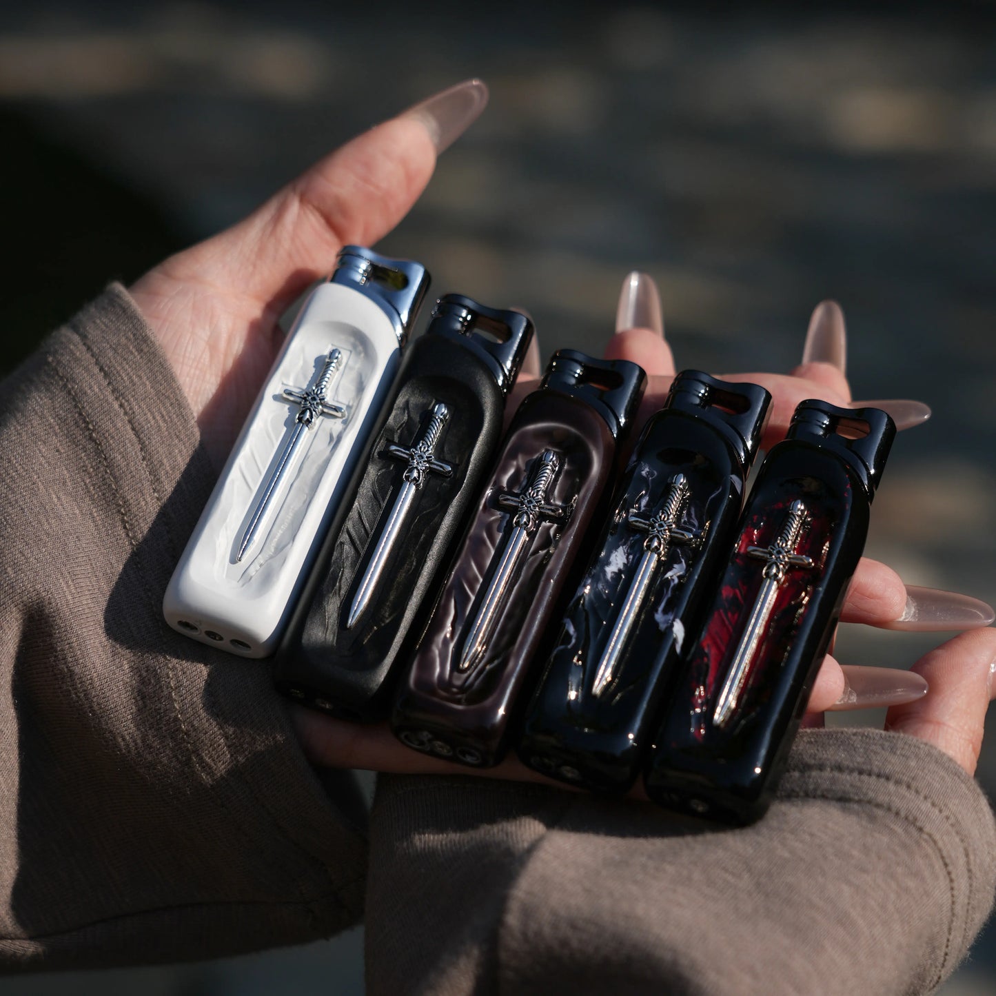Refillable Butane Lighter with Vintage Sword Embossed Design