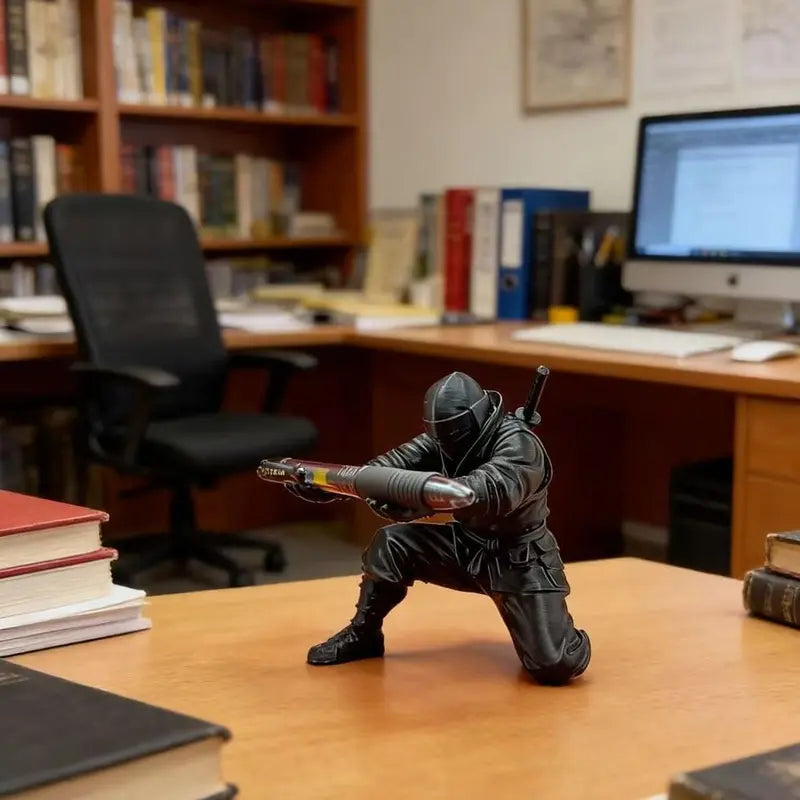 Black Ninja Pen & Pencil Holder for Desk – Novelty Desktop Decor & Office Accessories